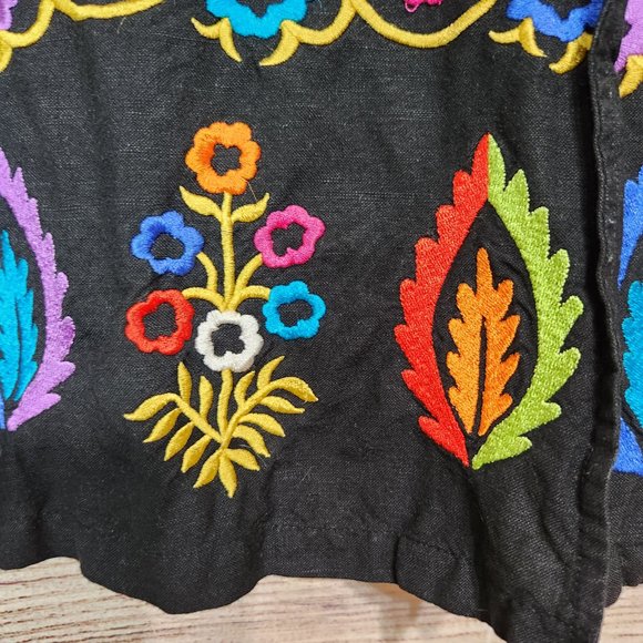 Linea by Louis Dell'Olio Embroidered Bohemian Womens Button Front Black Top L - Picture 4 of 15